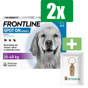Frontline Spot On Anti Vlooien en Teken Druppels Hond L 20 - 40 kg 3 pipetten - 2 ST - 2 Stuks - Inclusief PetsHome Goudkleurige Adreskoker