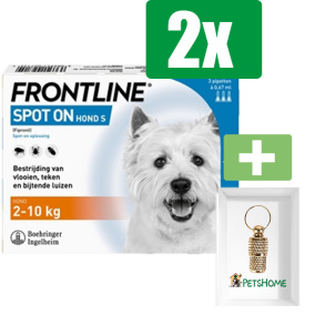 Frontline Spot On Anti Vlooien en Teken Druppels Hond S 2 tot 10 kg 3 pipetten - 2 ST - 2 Stuks - Inclusief PetsHome Goudkleurige Adreskoker