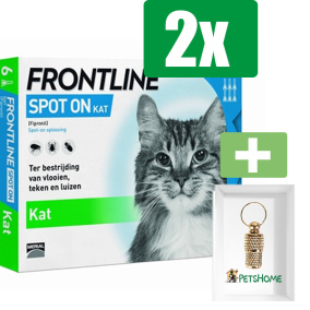 Frontline Spot-On Anti vlooienmiddel Kat - 6 pipetten - 2 ST - 2 Stuks - Inclusief PetsHome Goudkleurige Adreskoker