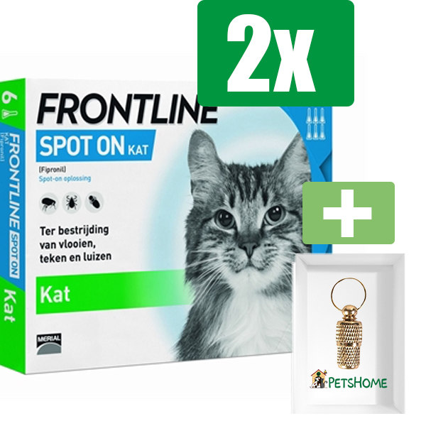 Frontline Spot-On Anti vlooienmiddel Kat - 6 pipetten - 2 ST - 2 Stuks - Inclusief PetsHome Goudkleurige Adreskoker