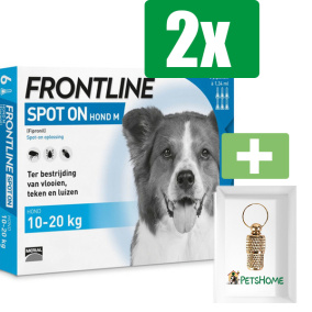 Frontline Spot-On M Anti vlooienmiddel - Hond - 10 tot 20 kg - 6 pipetten - 2 ST - 2 Stuks - Inclusief PetsHome Goudkleurige Adreskoker