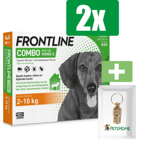 Frontline Combo - Anti Vlooien- en Tekenmiddel - S - 2-10 kg - 3st - 2 ST - 2 Stuks - Inclusief PetsHome Goudkleurige Adreskoker