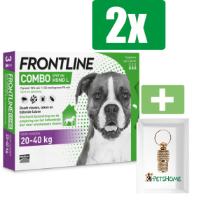 Frontline Combo - Anti Vlooien- en Tekenmiddel - 20-40 kg - L - 3st - 2 ST - 2 Stuks - Inclusief PetsHome Goudkleurige Adreskoker