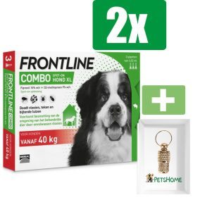 Frontline Combo - Anti Vlooien- en Tekenmiddel - XL - 40-60kg - 3st - 2 ST - 2 Stuks - Inclusief PetsHome Goudkleurige Adreskoker