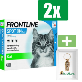 Frontline Spot On - Kat - Anti Vlooien en Teken - 4 pipetten - 2 ST - 2 Stuks - Inclusief PetsHome Goudkleurige Adreskoker