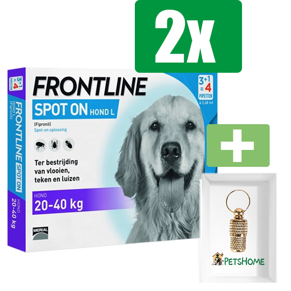 Frontline Hond Spot-On Large - 4 Pipetten - 2 ST - 2 Stuks - Inclusief PetsHome Goudkleurige Adreskoker