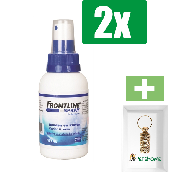 Frontline Spray Anti vlooienmiddel en tekenmiddel - Hond en Kat - 100 ml - 2 ST - 2 Stuks - Inclusief PetsHome Goudkleurige Adreskoker