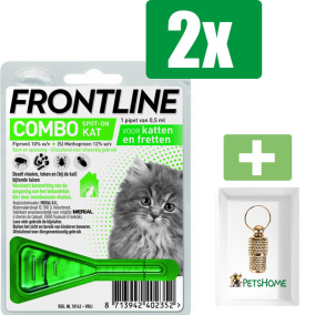 Frontline Combo Spot On - Kat en Fret - 1 Pipet - 2 ST - 2 Stuks - Inclusief PetsHome Goudkleurige Adreskoker