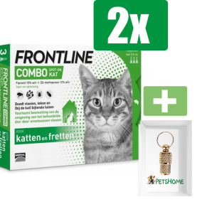 Frontline Combo Anti Vlooienmiddel en Tekenmiddel Kat - 3 Pipetten - 2 ST - 2 Stuks - Inclusief PetsHome Goudkleurige Adreskoker
