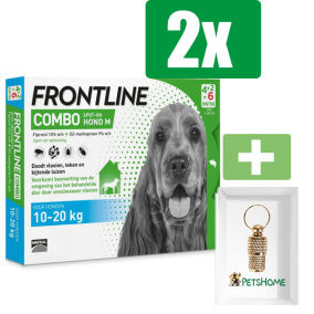 Frontline Combo - Anti vlooien- en tekenmiddel - M - 10-20kg - 6st - 2 ST - 2 Stuks - Inclusief PetsHome Goudkleurige Adreskoker