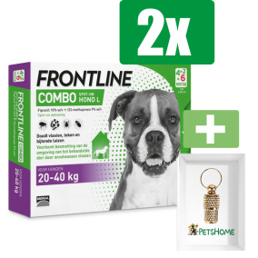 Frontline Combo - Anti Vlooien- en Tekenmiddel - L - 20-40 kg - 6st - 2 ST - 2 Stuks - Inclusief PetsHome Goudkleurige Adreskoker