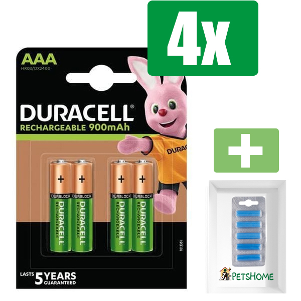 Duracell Oplaadbare AAA batterijen - 900 mAh NiMH - 4 stuks - 4 verpakkingen - Inclusief PetsHome Geurstaafjes Fresh