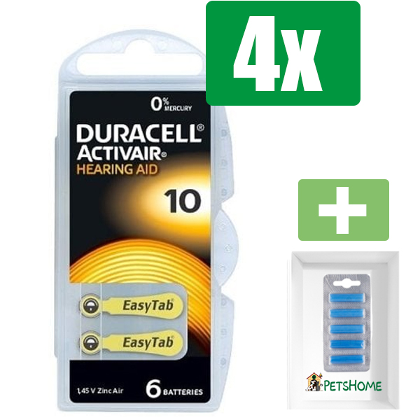 Duracell Hearing Aid DA10 1.4V niet-oplaadbare batterij - 4 verpakkingen - Inclusief PetsHome Geurstaafjes Fresh