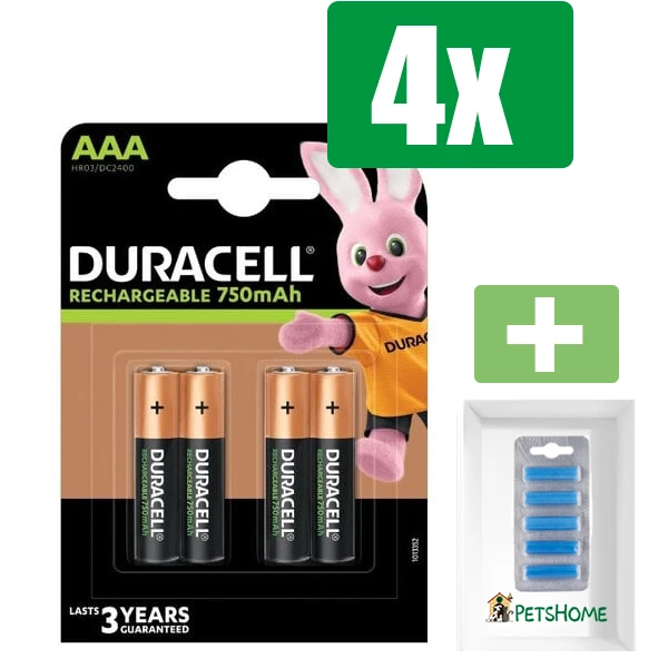 Duracell Oplaadbare AAA batterijen - 750 mAh NiMH - 4 stuks - 4 verpakkingen - Inclusief PetsHome Geurstaafjes Fresh