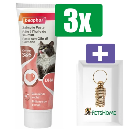 Beaphar Zalmolie Pasta 100 g - 3 Stuks - Inclusief PetsHome Goudkleurige Adreskoker