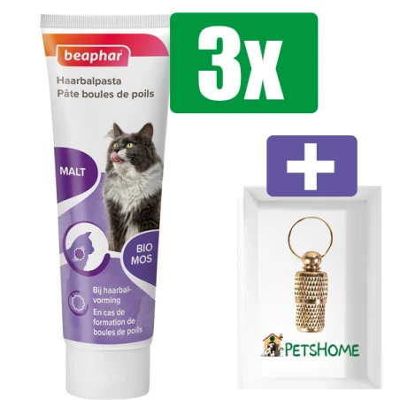 Beaphar Haarbalpasta Met Malt Duo-Active 100 GR - 3 Stuks - Inclusief PetsHome Goudkleurige Adreskoker