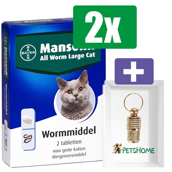 Mansonil Grote Kat All Worm Tabletten 2 ST - 2 Stuks - Inclusief PetsHome Goudkleurige Adreskoker