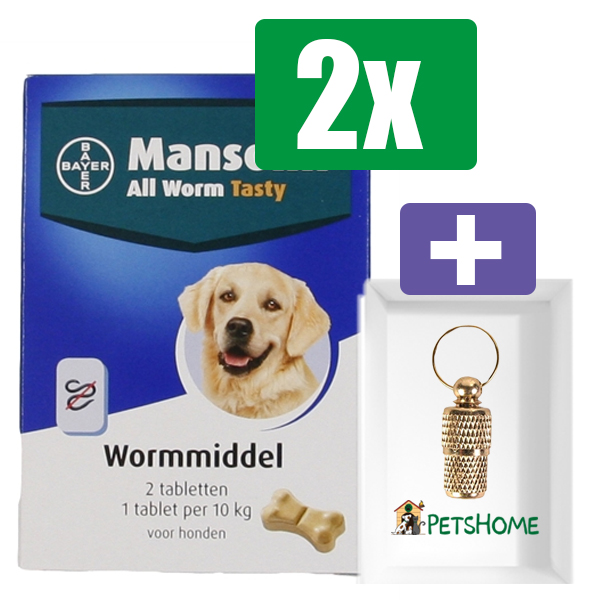 Mansonil Hond All Worm Tasty Tabletten 2 ST - 2 Stuks - Inclusief PetsHome Goudkleurige Adreskoker