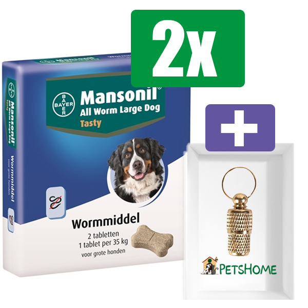 Mansonil Grote Hond All Worm Tasty Tabletten 2 ST - 2 Stuks - Inclusief PetsHome Goudkleurige Adreskoker
