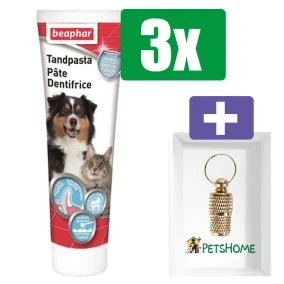 Beaphar Tandpasta 100 GR - 3 Stuks - Inclusief PetsHome Goudkleurige Adreskoker