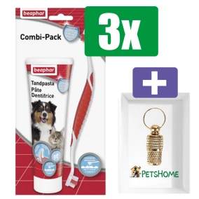 Beaphar Tandpasta & Borstel Combipack - 3 Stuks - Inclusief PetsHome Goudkleurige Adreskoker