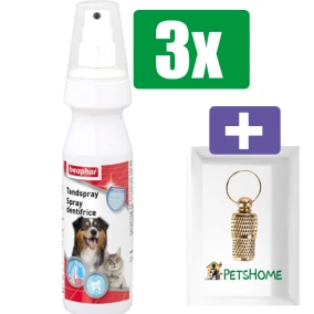 Beaphar Tandspray 150 ML - 3 Stuks - Inclusief PetsHome Goudkleurige Adreskoker