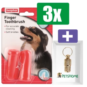 Beaphar Vingertandenborstel 2 ST - 3 Stuks - Inclusief PetsHome Goudkleurige Adreskoker
