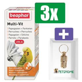 Beaphar Multi-Vit Papegaai En Grote Parkieten - 20 ML - 3 Stuks - Inclusief PetsHome Goudkleurige Adreskoker