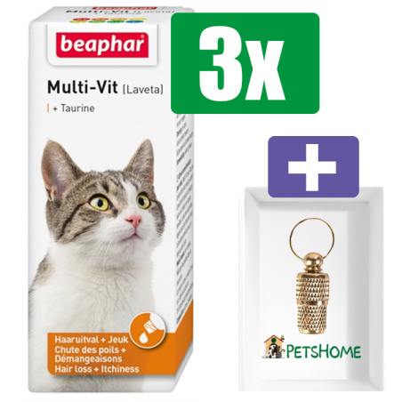 Beaphar Multi-Vit Laveta Kat Met Taurine - 50 ML - 3 Stuks - Inclusief PetsHome Goudkleurige Adreskoker