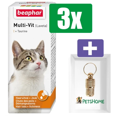 Beaphar Multi-Vit Laveta Kat Met Taurine - 20 ML - 3 Stuks - Inclusief PetsHome Goudkleurige Adreskoker