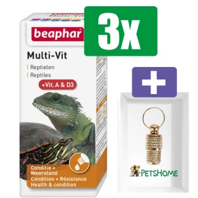 Beaphar Multi-Vit reptielen 20 ml - 3 Stuks - Inclusief PetsHome Goudkleurige Adreskoker