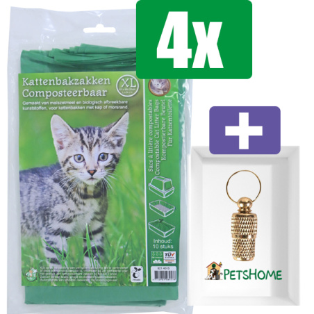 Boon kattenbakzak composteerbaar, groen XL pak a 10 stuks - 4 Stuks - Inclusief PetsHome Goudkleurige Adreskoker