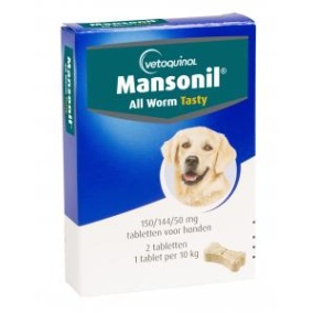 Mansonil All Worm Dog Tasty Ontwormingsmiddel (S/M vanaf 2.5kg) - 2 tabletten