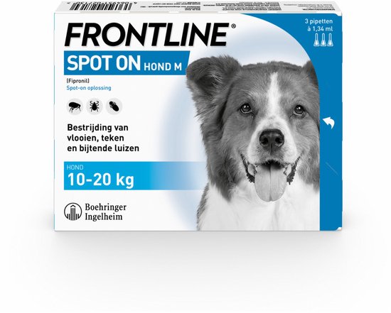 Frontline Spot On Anti Vlooien en Teken Druppels Hond M 10 - 20 kg 3 pipetten