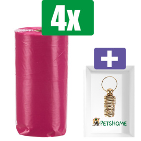 Trixie Poepzakjes - Roze - 4 x 20 Stuks  - 4 stuks - Inclusief PetsHome Goudkleurige Adreskoker