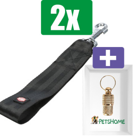 Trixie Autogordel Korthouder Universeel Zwart 27X4,5 cm  - 2 stuks - Inclusief PetsHome Goudkleurige Adreskoker