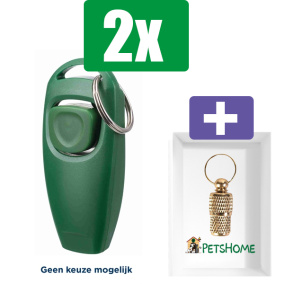 Trixie Dog Activity Clicker en Fluit - Assorti - 8 cm  - 2 stuks - Inclusief PetsHome Goudkleurige Adreskoker