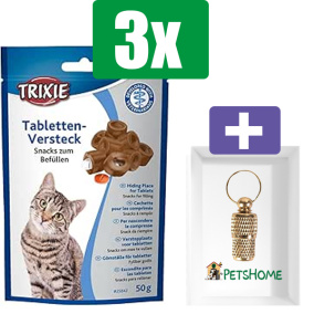 Trixie - Verstopplaats Voor Tabletten - Katten - 3 stuks - Inclusief PetsHome Goudkleurige Adreskoker