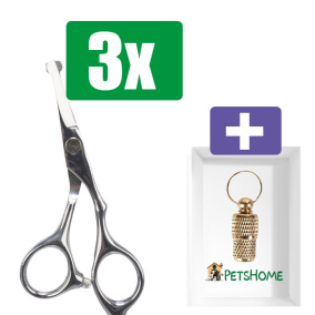 Trixie - Professionele gezicht-en potenschaar - RVS - 13 cm - 3 stuks - Inclusief PetsHome Goudkleurige Adreskoker