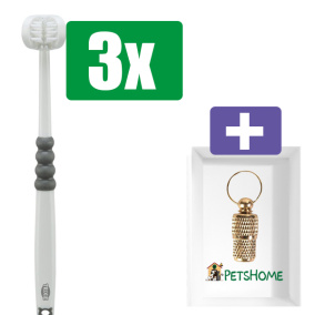 Trixie 3 kop tandenborstel voor hond kat - 3 stuks - Inclusief PetsHome Goudkleurige Adreskoker