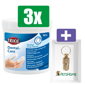 Trixie Dentalcare Vingerpads - 50 ST - 3 stuks - Inclusief PetsHome Goudkleurige Adreskoker