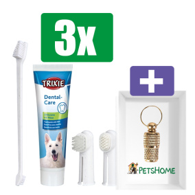 Trixie Gebitsverzorgingsset - Hond - 3 stuks - Inclusief PetsHome Goudkleurige Adreskoker
