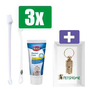 Trixie Gebitsverzorgingsset - Kat - 3 stuks - Inclusief PetsHome Goudkleurige Adreskoker