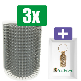 Trixie Massageborstel Muur Hoek Grijs - 8x13cm - 3 stuks - Inclusief PetsHome Goudkleurige Adreskoker