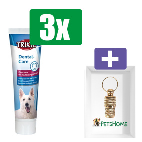 Trixie Tandpasta Met Rundvleessmaak - 100 GR - 3 stuks - Inclusief PetsHome Goudkleurige Adreskoker