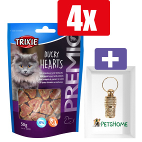 Trixie Premio Hearts Eend En Koolvis - 50 Gr - 4 Stuks - Inclusief PetsHome Goudkleurige Adreskoker