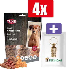 Trixie Premio 4 Meat Mini - Kip Eend Rund - 4 x 100 Gr - 4 Stuks - Inclusief PetsHome Goudkleurige Adreskoker