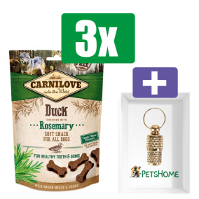 Carnilove Soft Snack Eend Rozemarijn - 200 gr - 3 Stuks - Inclusief PetsHome Goudkleurige Adreskoker