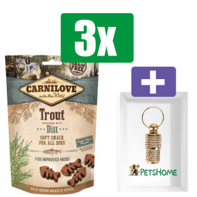 Carnilove Soft Snack Forel Dille - 200 gr - 3 Stuks - Inclusief PetsHome Goudkleurige Adreskoker