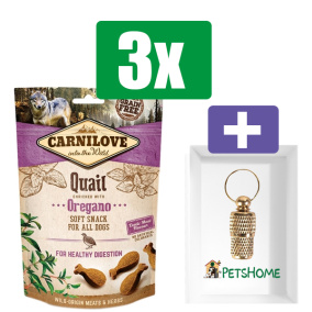 Carnilove Soft Snack Kwartel Oregano - 200 gr - 3 Stuks - Inclusief PetsHome Goudkleurige Adreskoker